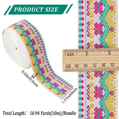 10M Ethnic Style Embroidery Polyester Flower Ribbons OCOR-WH0077-74B-1