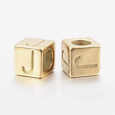 304 Stainless Steel Large Hole Letter European Beads X-STAS-H428-01G-J-1