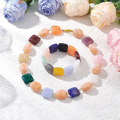 Square Acrylic Beaded Bracelets & Necklaces Sets SJEW-JS01346-1