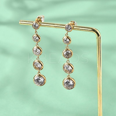 304 Stainless Steel Clear Cubic Zirconia Tassel Stud Earrings EJEW-Z094-01C-G-1