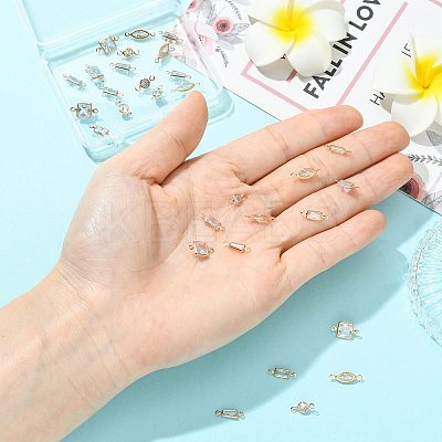 30Pcs 5 Styles Brass Pave Clear Cubic Zirconia Links Connector Charms ZIRC-FS0001-04-1