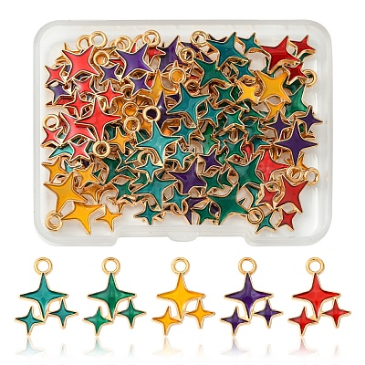 50Pcs 5 Colors Alloy Enamel Pendants ENAM-FS0002-30-1