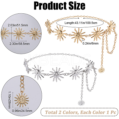 2Pcs 2 Colors Alloy Link Chain Belts AJEW-GF0009-21B-1