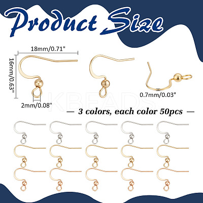 150Pcs 3 Styles Stainless Steel French Earring Hooks STAS-ME0002-42-1