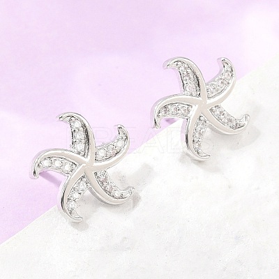 Brass Micro Pave Cubic Zirconia Stud Earrings EJEW-G471-29A-P-1