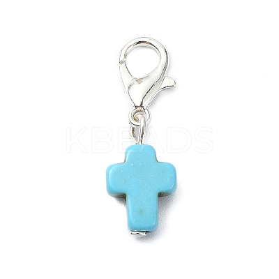 Dyed Synthetic Turquoise Cross Pendant Decoration HJEW-JM02634-1