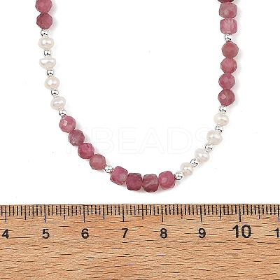 Faceted Round Natural Tourmaline and Pearl Beaded Necklaces NJEW-JN06409-02-1
