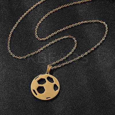 Football 201 Stainless Steel Pendant Necklaces & Stud Earrings Sets for Women SJEW-Q025-01G-1