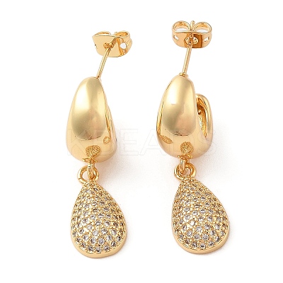 Rack Plating Brass Micro Pave Clear Cubic Zirconia Stud Dangle Earrings for Women EJEW-G394-15G-1