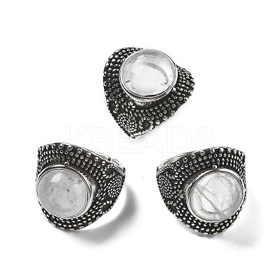 Natural Quartz Crystal Adjustable Rings RJEW-I108-03AS-08-1