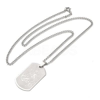 201 Stainless Steel Curb Chain Rectangle with Dragon Pendant Necklaces for Women NJEW-M008-03P-1