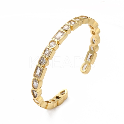 Cubic Zirconia Rectangle & Heart Wrap Open Cuff Bangle BJEW-E378-01G-1