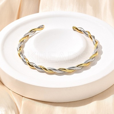304 Stainless Steel Twisted Rope Shape Cuff Bangles for Women BJEW-C091-02D-GP-1