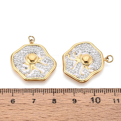 304 Stainless Steel and Polymer Clay Crystal Rhinestone Pendants STAS-T069-60G-1