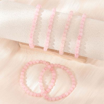 Natural Rose Quartz Bead Stretch Bracelets X-BJEW-K212-A-045-1