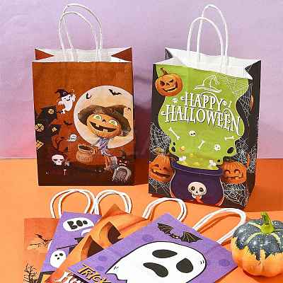 24Pcs 6 Styles Halloween Theme Kraft Paper Gift Bags with Handles CARB-FS0001-09-1