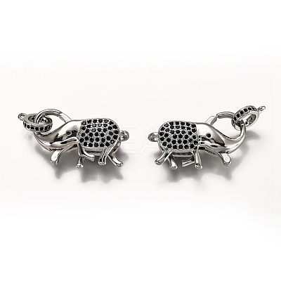 Brass Micro Pave Black Cubic Zirconia Lobster Claw Clasps ZIRC-I052-05P-1