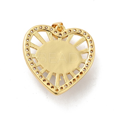 Heart with Eye Brass Micro Pave Clear Cubic Zirconia Pendants KK-G419-07G-1