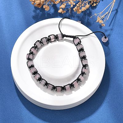 Adjustable Natural Rose Quartz and Non-magnetic Synthetic Hematite Braided Bead Bracelets BJEW-Z090-01B-1