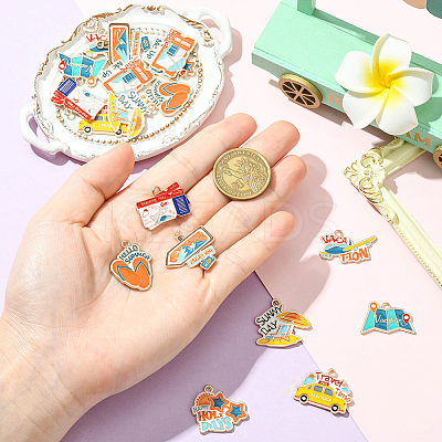 18Pcs 9 Styles Tourism Theme Alloy Enamel Pendants FIND-SC0019-21-1