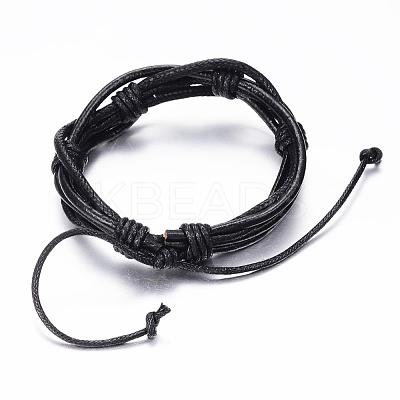Adjustable Braided Cowhide Leather and Waxed Cord Multi-Strand Bracelets BJEW-G575-15C-1