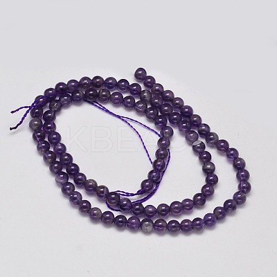 Round Grade A Natural Amethyst Bead Strands G-F289-19-4mm-1