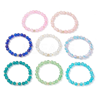8Pcs 8 Colors Spray Painted Crackle Glass Beads Stretch Bracelets for Men Women BJEW-MZ00204-1