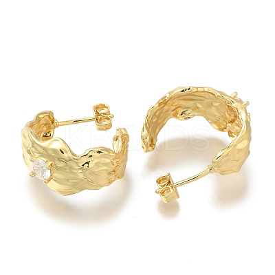 Rack Plating C-Shaped Brass Pave Clear Cubic Zirconia Stud Earrings EJEW-H016-40G-1