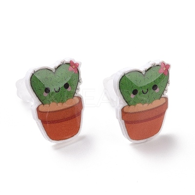 Acrylic Cute Plants Stud Earrings with Plastic Pins for Women EJEW-F293-01C-1
