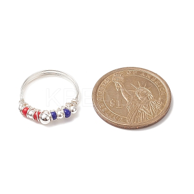 Independence Day Japanese Seed Braided Bead Finger Ring RJEW-TA00061-1