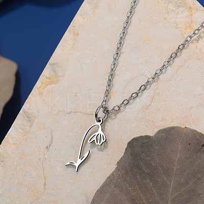 304 Stainless Steel Flower Outline Pendant Necklaces for Women FS-WG8525C-02-1