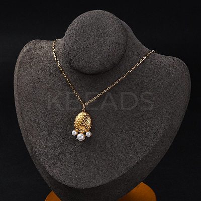 PVD Vacuum Plating 304 Stainless Steel & Plastic Pearl Paw Print Pendant Cable Chain Necklaces for Women STAS-Z114-16G-1