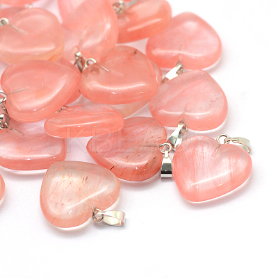 Heart Cherry Quartz Glass Pendants X-G-Q438-09-1
