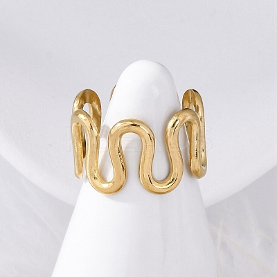 Wave 304 Stainless Steel Finger Rings for Women RJEW-F174-06G-1