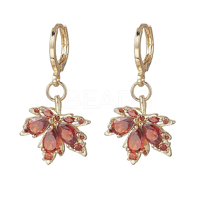 Maple Leaf Brass Micro Pave Cubic Zirconia Leverback Earrings EJEW-JE06916-01-1