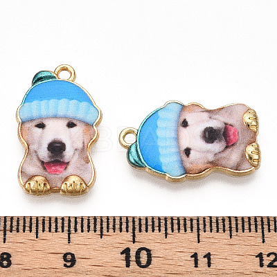 Printed Light Gold Tone Alloy Pendants LS-ENAM-N056-208B-1