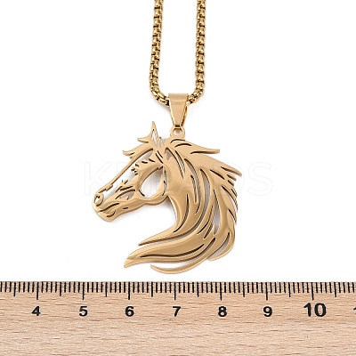 Horse Head 201 Stainless Steel Pendant Necklaces for Men Women LS-NJEW-K283-14G-1