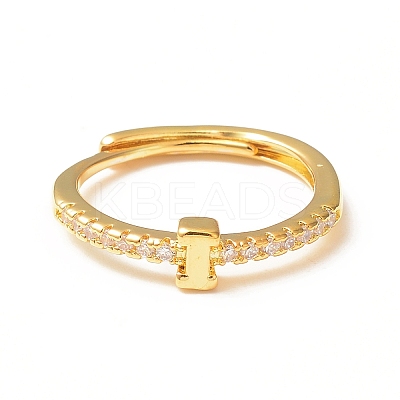 Clear Cubic Zirconia Initial Letter Adjustable Ring RJEW-C052-01G-I-1