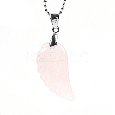 Natural Rose Quartz Angel Wing Pendant Necklace PW-WG24892-10-1