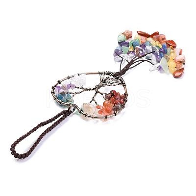 Wire Wrapped Chakra Chips Natural Gemstone Big Pendant Decorations HJEW-H057-01D-1