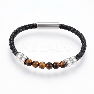 Braided Leather Cord Bracelets BJEW-K206-B-03-1