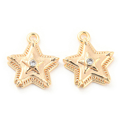 Brass Micro Pave Cubic Zirconia Charms KK-E090-35G-1