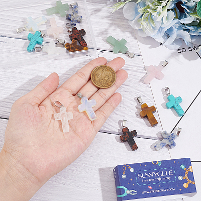 16Pcs 8 Styles Natural & Synthetic Gemstone Pendants G-SC0002-38-1