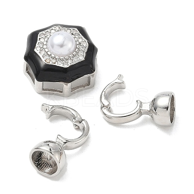 Flower Brass Micro Pave Clear Cubic Zirconia Fold Over Clasps KK-U059-43P-1