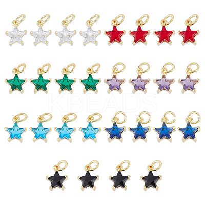 28PCS 7Colors Brass Cubic Zirconia Charms KK-DC0003-71-1