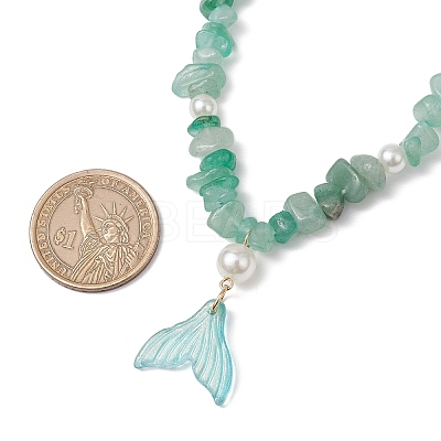 Natural Green Aventurine Chip & Imitaton Round Pearl Beaded Adjustable Necklaces NJEW-JN05227-03-1