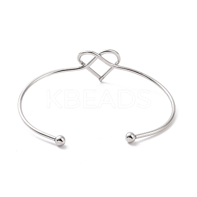 Non-Tarnish 201 Stainless Steel Wire Wrap Heart Open Cuff Bangle BJEW-P285-02P-1