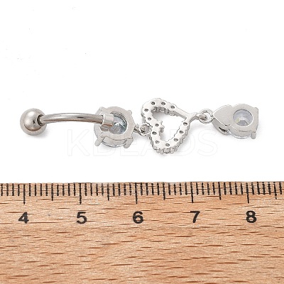 Alloy Crystal Rhinestone Dangle Curved Barbell Belly Rings AJEW-R007-04P-01-1