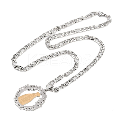 Ring with Virgin Mary 201 Stainless Steel Pendant Necklaces for Men Women LS-NJEW-K283-23G-1