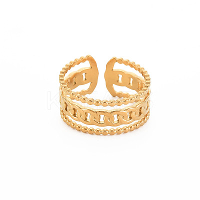 Ion Plating(IP) 304 Stainless Steel Curb Chain Shape Open Cuff Ring for Women RJEW-S405-228G-1